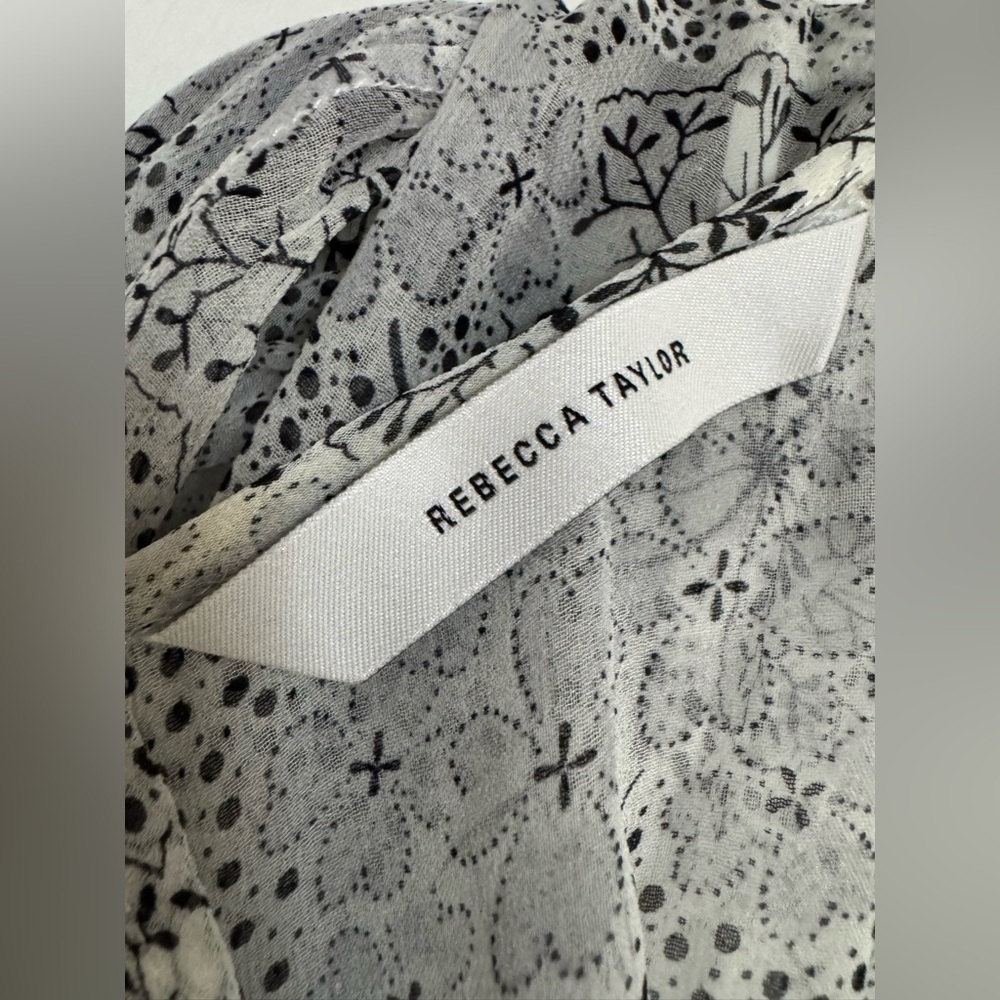Rebecca Taylor Long Sleeve Pintuck Silk Dress Gray Floral Size 10 NWT $525 - Picture 7 of 12